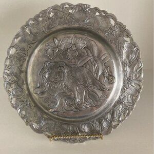 Serving Plate Bunny Rabbit Easter Spring Aluminum 14", 1993 vintage Arthur Court